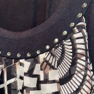 Linea Domani Black and Brown Geometric Patterned Dress. Size M.